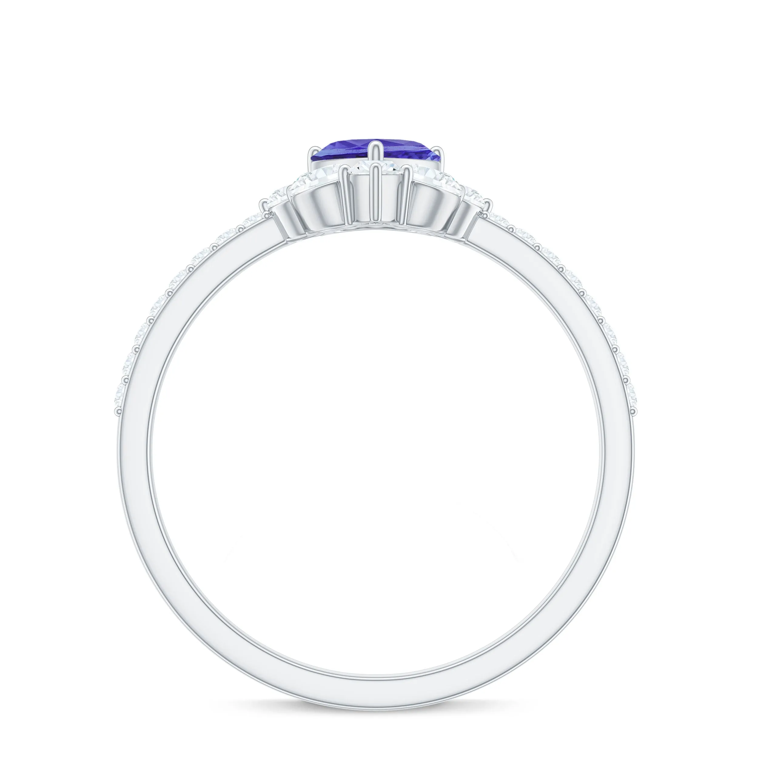 Designer Tanzanite Heart Solitaire Ring with Diamond Side Stones