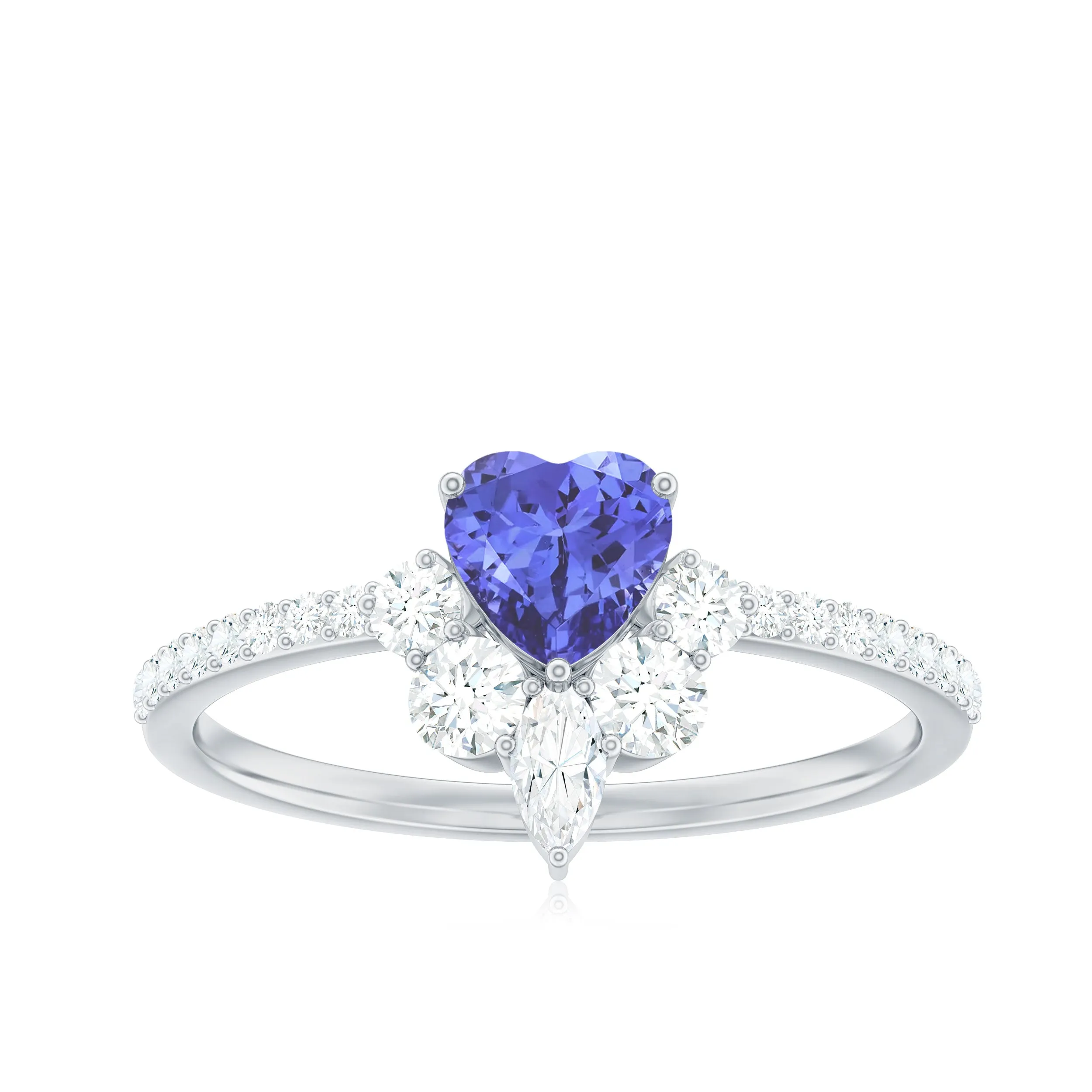 Designer Tanzanite Heart Solitaire Ring with Diamond Side Stones