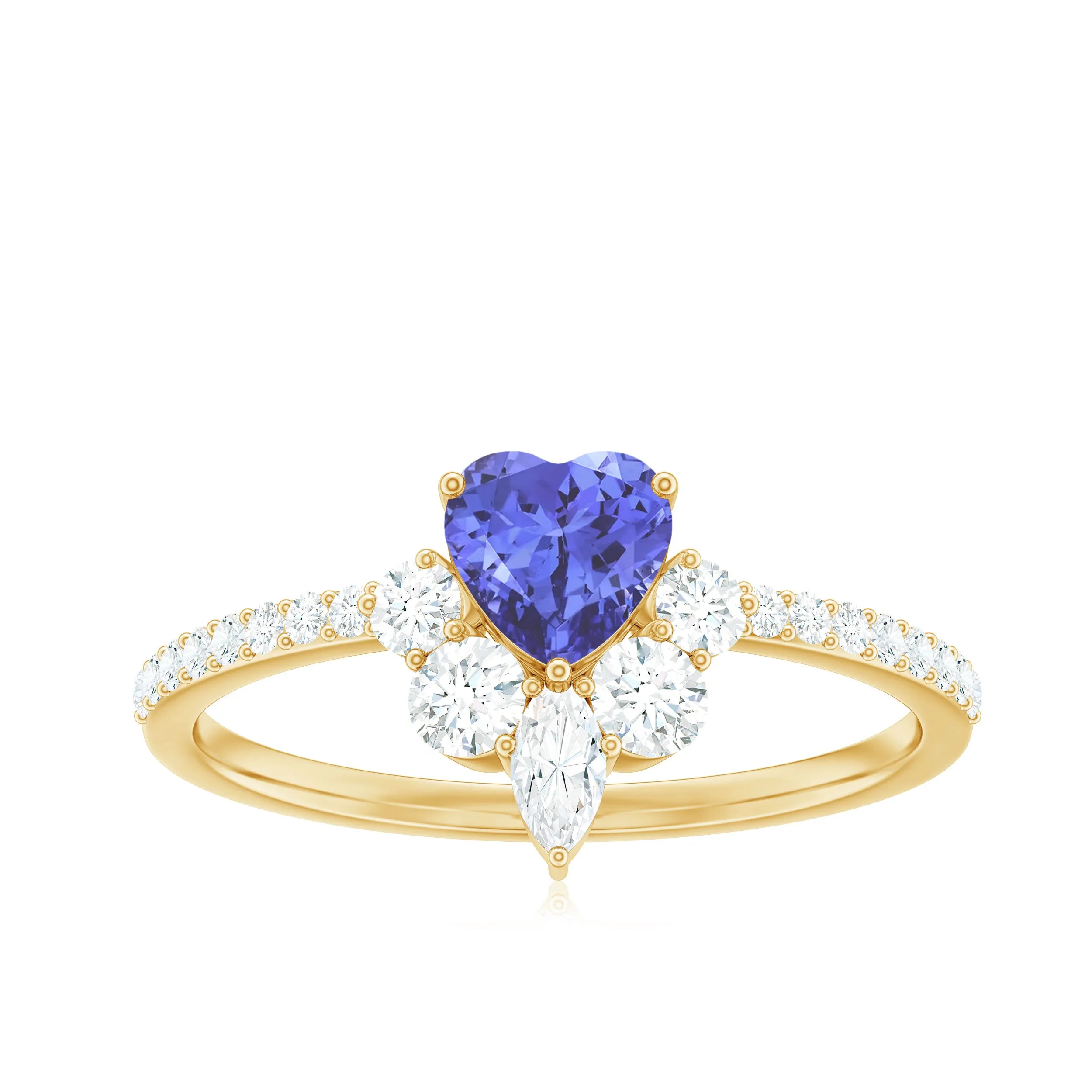 Designer Tanzanite Heart Solitaire Ring with Diamond Side Stones