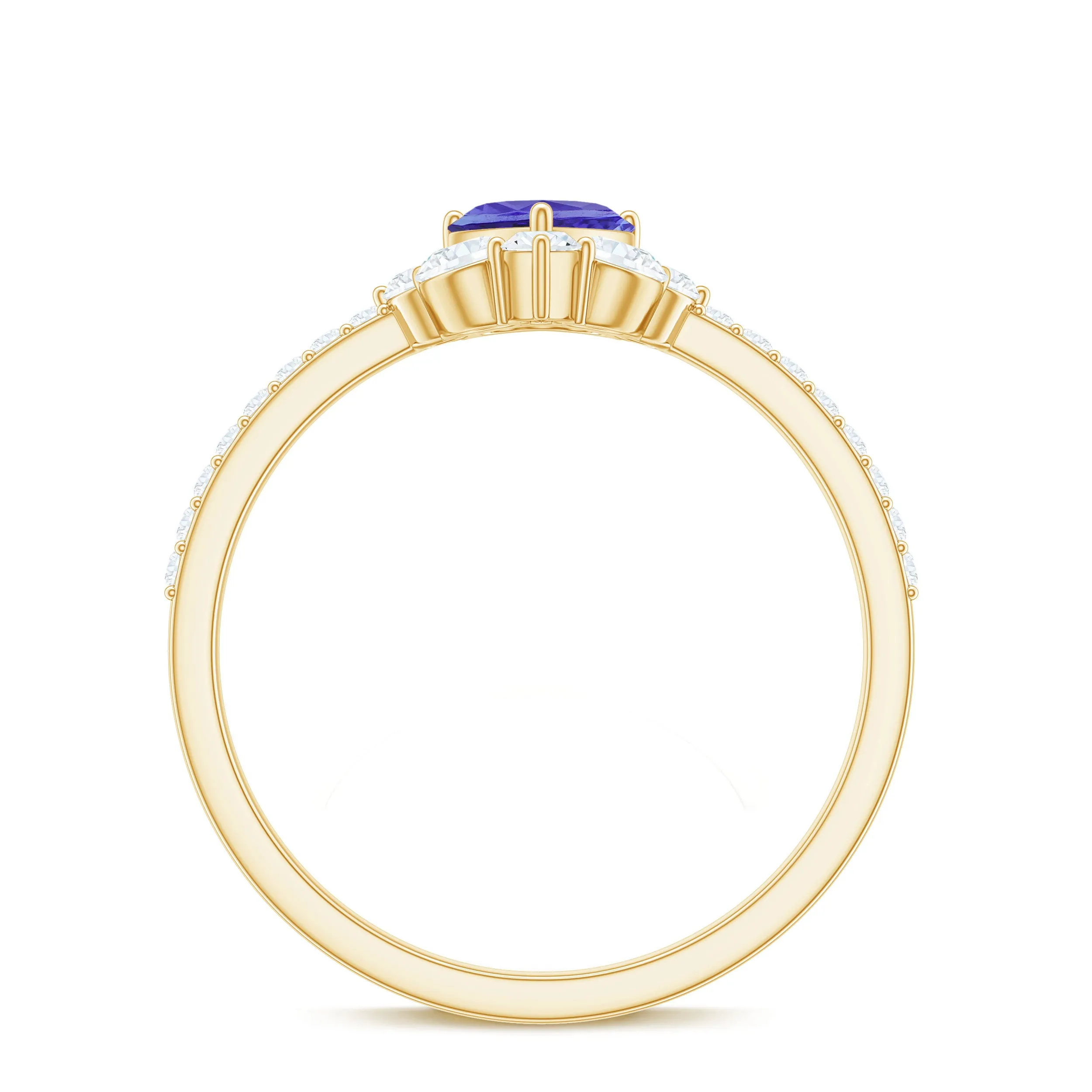 Designer Tanzanite Heart Solitaire Ring with Diamond Side Stones
