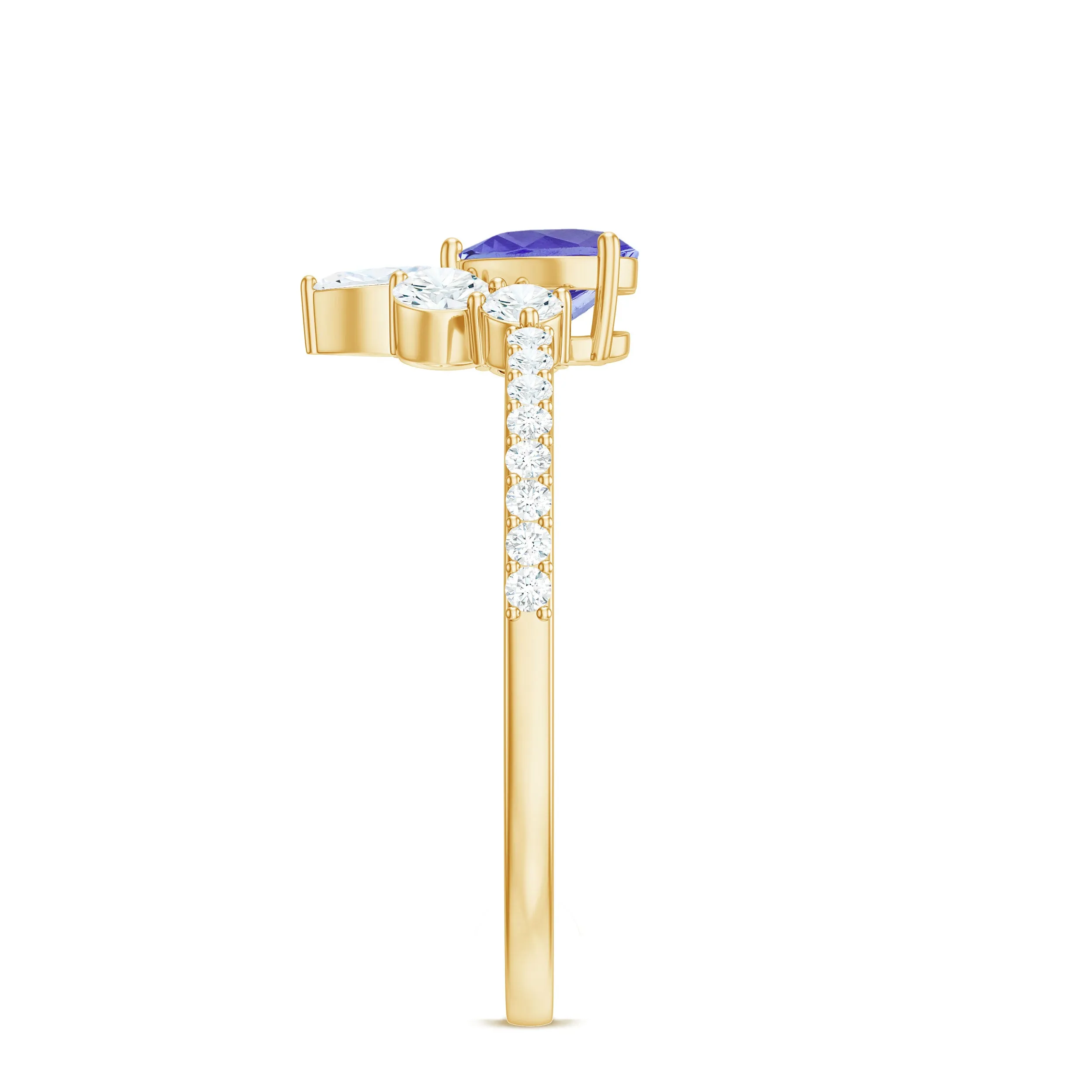 Designer Tanzanite Heart Solitaire Ring with Diamond Side Stones