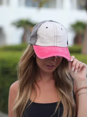 Distressed Tan, Brown and Coral Cap
