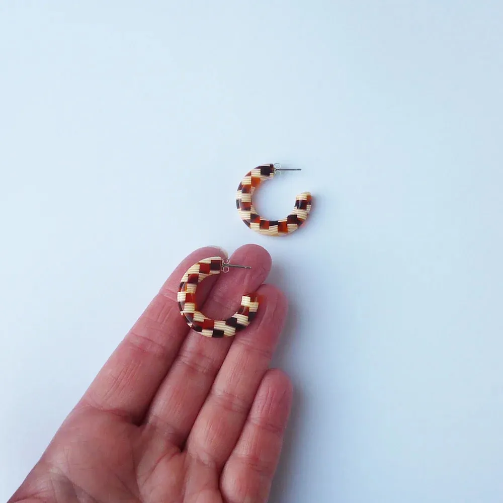 Earrings - Honey Checker Mini Hoop