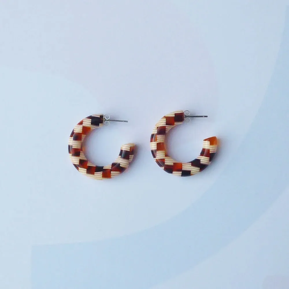 Earrings - Honey Checker Mini Hoop