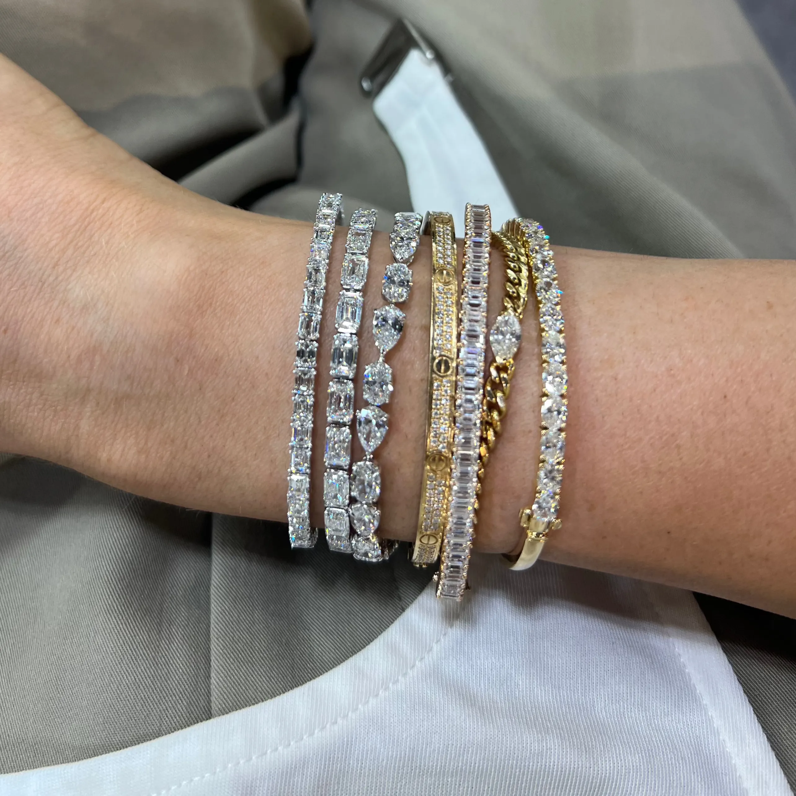 East West Emerald Diamond Tennis Bracelet
