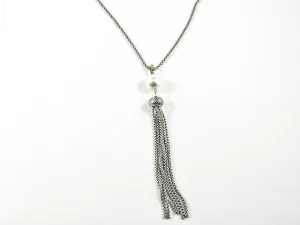 Elegant Long Necklace Design With Center Pearl & Tassel Brass Necklace