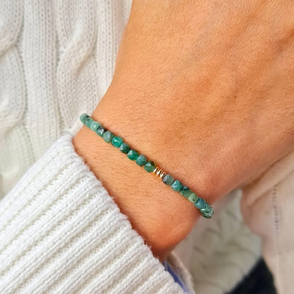 Emerald & 14K Gold Minimalist Bracelet