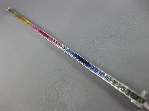 ESTATE 11.26CT MULTI COLOR SAPPHIRE 14K WHITE GOLD 3D GRADUATING TENNIS BRACELET