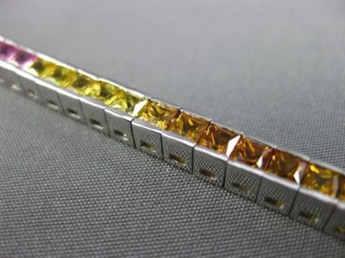 ESTATE 11.26CT MULTI COLOR SAPPHIRE 14K WHITE GOLD 3D GRADUATING TENNIS BRACELET