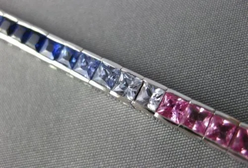 ESTATE 11.26CT MULTI COLOR SAPPHIRE 14K WHITE GOLD 3D GRADUATING TENNIS BRACELET