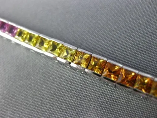 ESTATE 11.26CT MULTI COLOR SAPPHIRE 14K WHITE GOLD 3D GRADUATING TENNIS BRACELET