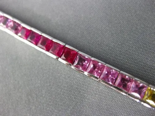 ESTATE 11.26CT MULTI COLOR SAPPHIRE 14K WHITE GOLD 3D GRADUATING TENNIS BRACELET