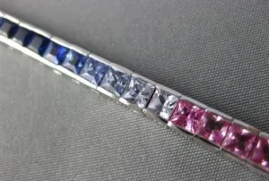 ESTATE 11.26CT MULTI COLOR SAPPHIRE 14K WHITE GOLD 3D GRADUATING TENNIS BRACELET