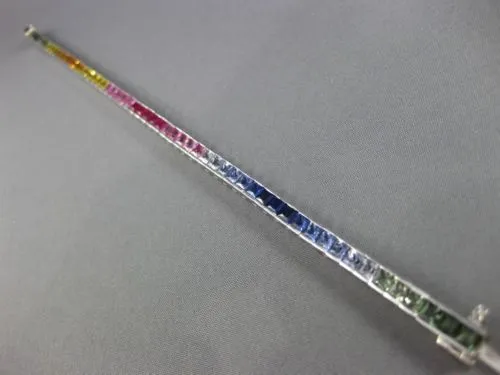 ESTATE 11.26CT MULTI COLOR SAPPHIRE 14K WHITE GOLD 3D GRADUATING TENNIS BRACELET