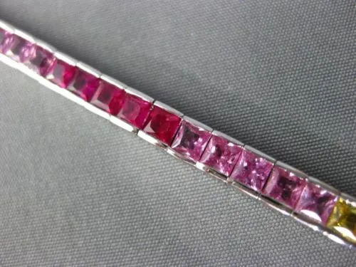 ESTATE 11.26CT MULTI COLOR SAPPHIRE 14K WHITE GOLD 3D GRADUATING TENNIS BRACELET