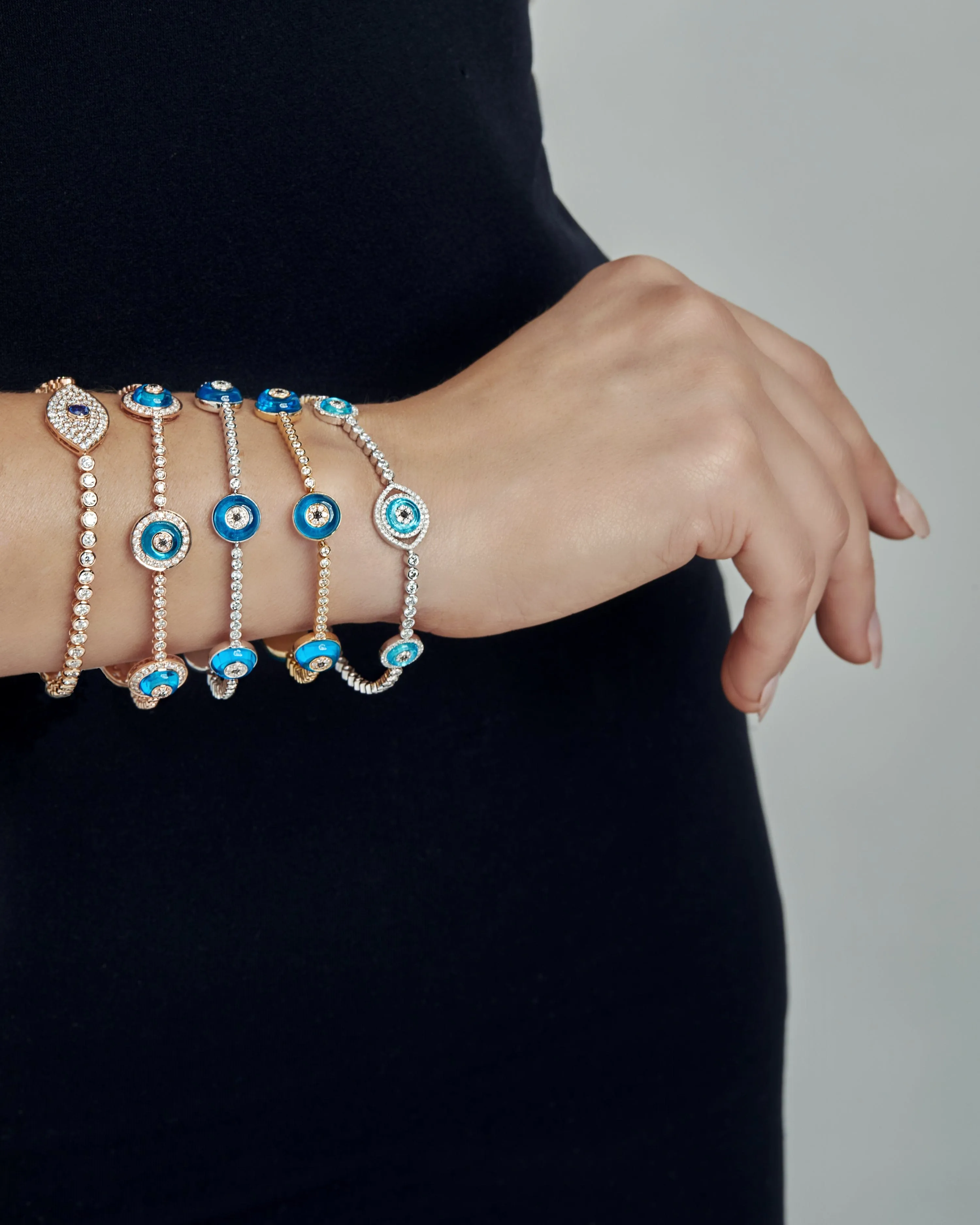 Evil Eye Blue Sapphire and White Diamond Rose Gold Bracelet