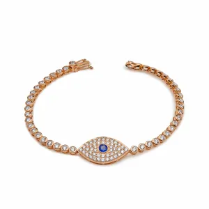 Evil Eye Blue Sapphire and White Diamond Rose Gold Bracelet