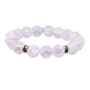 EXCLUSIVELY NINA 18K YELLOW GOLD EMERALD ROUNDEL ON ROCK CRYSTAL STRETCH BRACELET