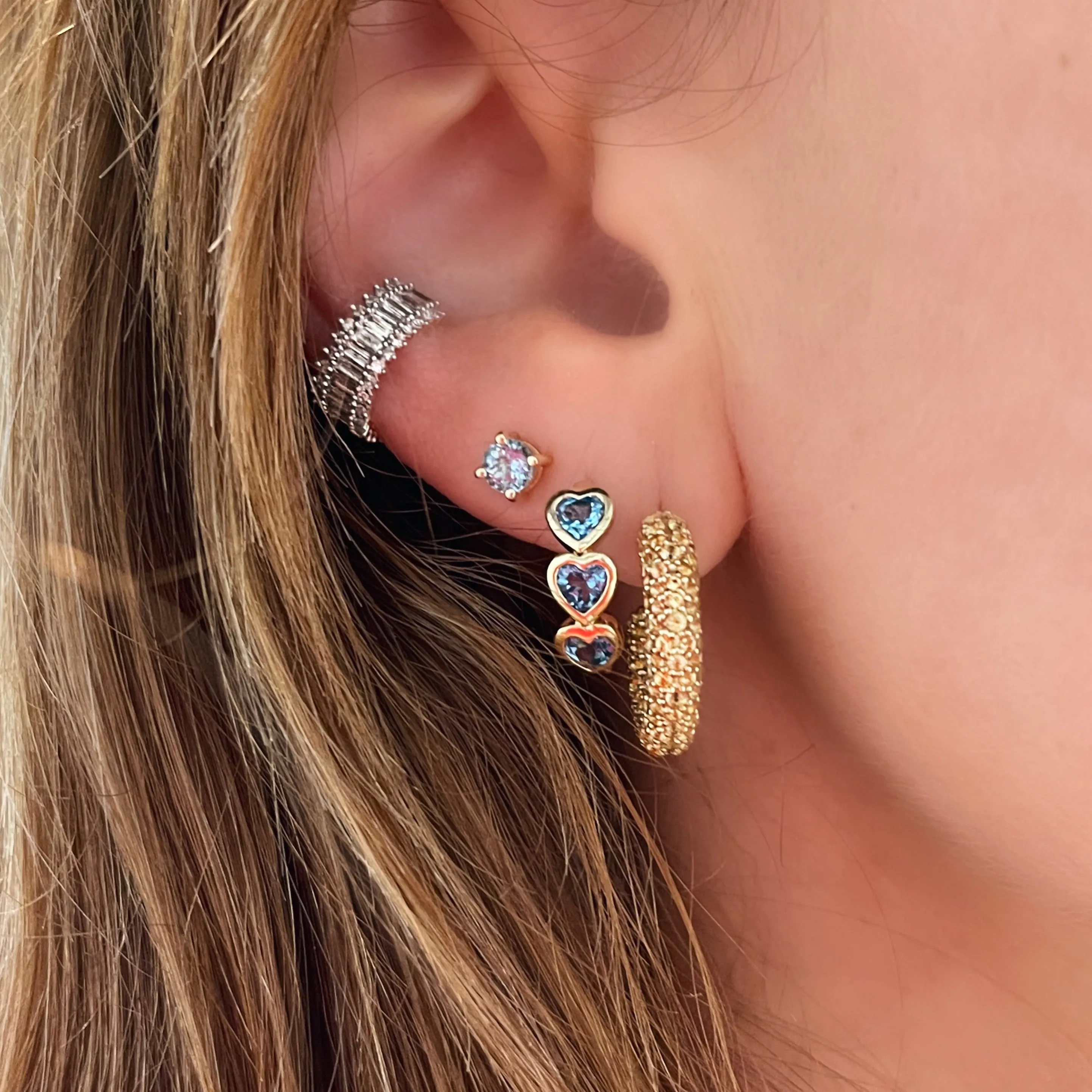 Faceted Topaz Heart Hoops