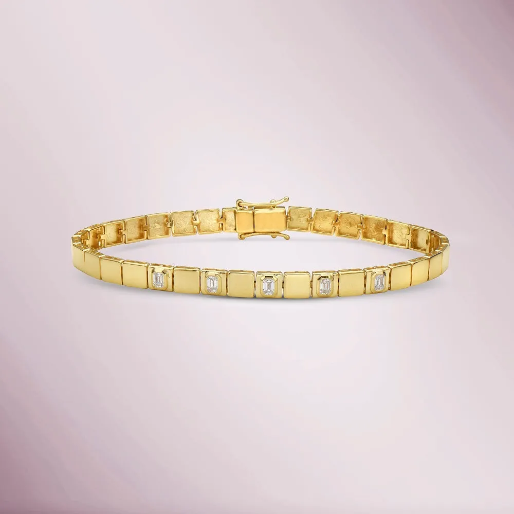 Fancy Square Bracelet With Emerald Cut Diamonds (0.55 ct.) in 14K Gold