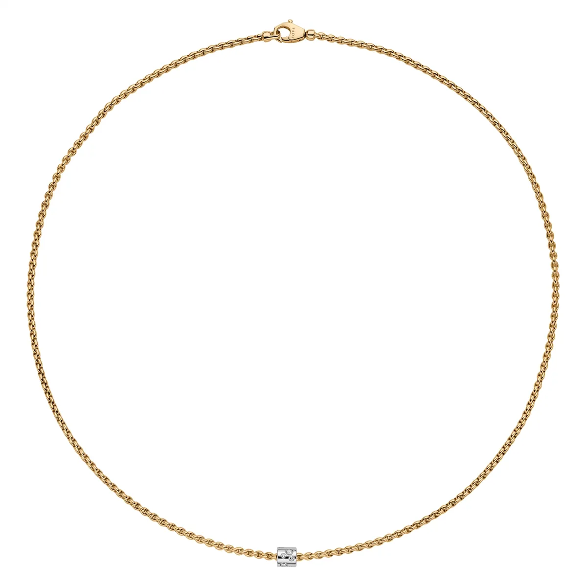 Fope 18K Yellow Gold Aria Collection Necklace with White Gold Diamond Rondel, 15.5 inch