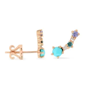 Gemstone & Diamond 14K Mini Curved Stud, Left
