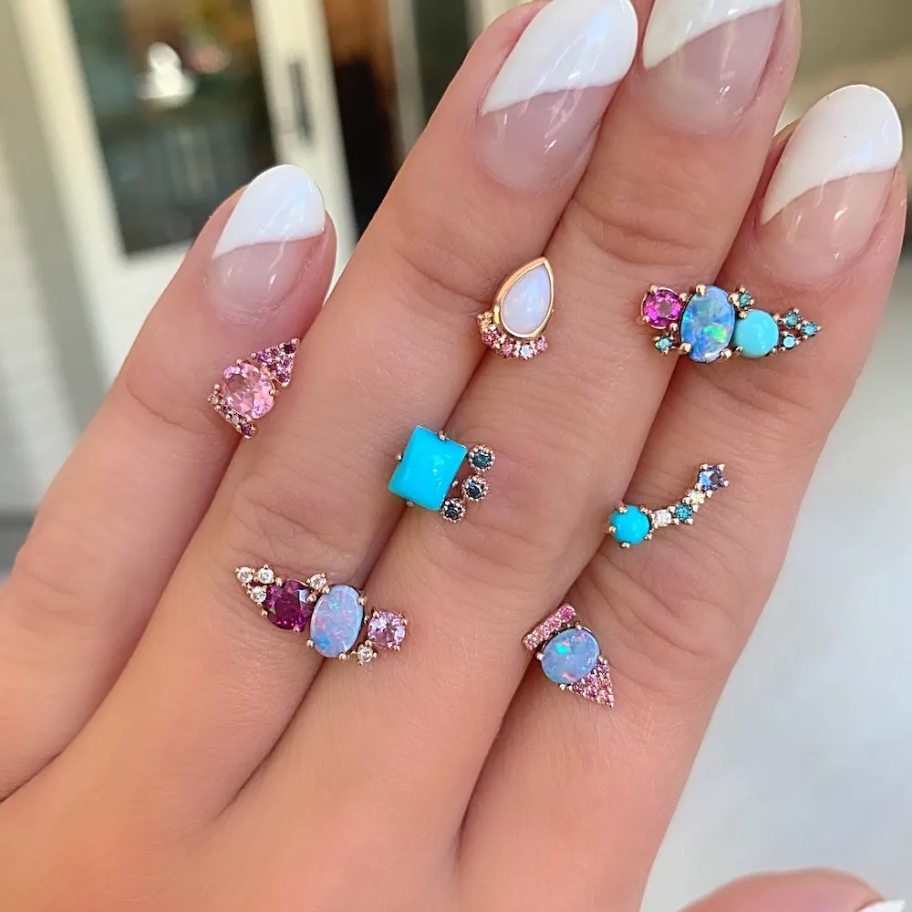 Gemstone & Diamond 14K Mini Curved Stud, Left