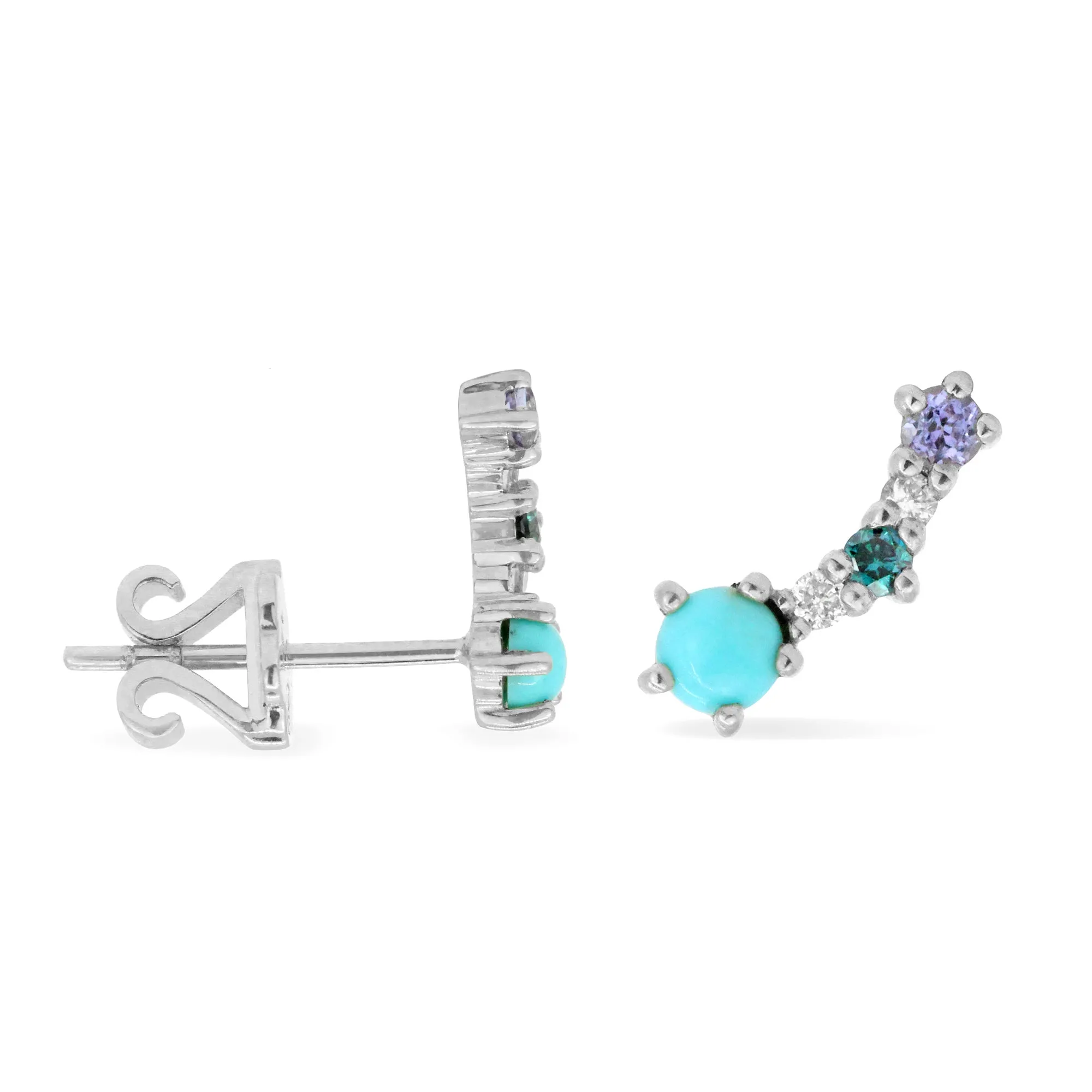 Gemstone & Diamond 14K Mini Curved Stud, Left