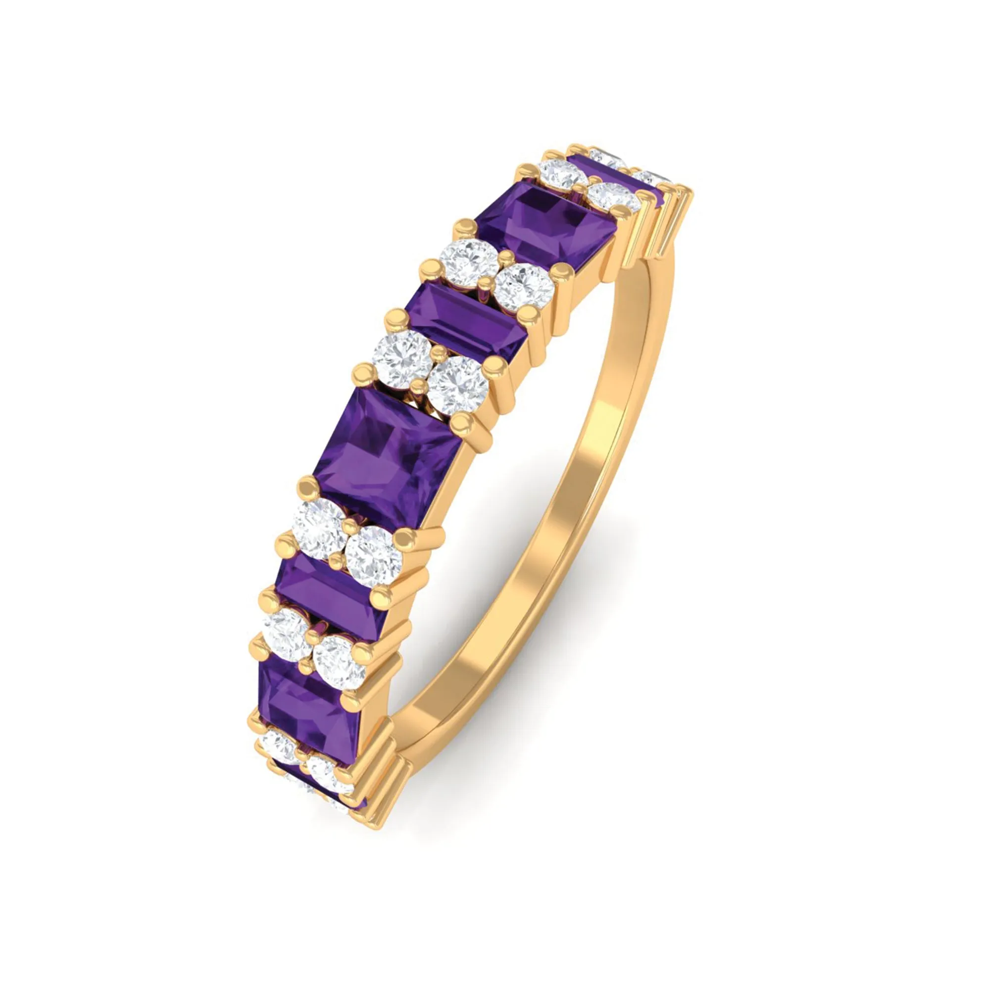 Genuine Amethyst and Diamond Eternity Ring