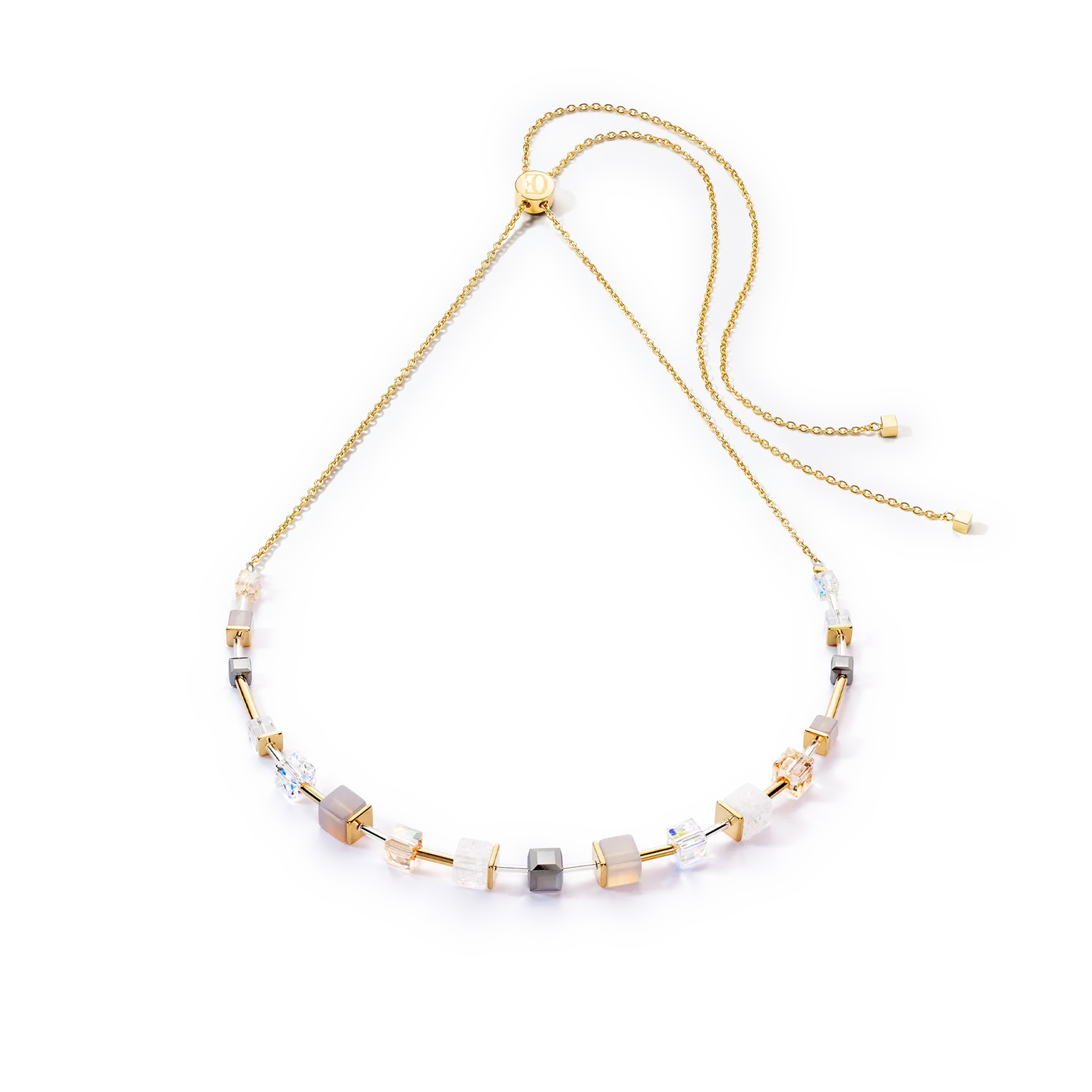 GeoCUBE® Precious Slider Closure necklace gold grey