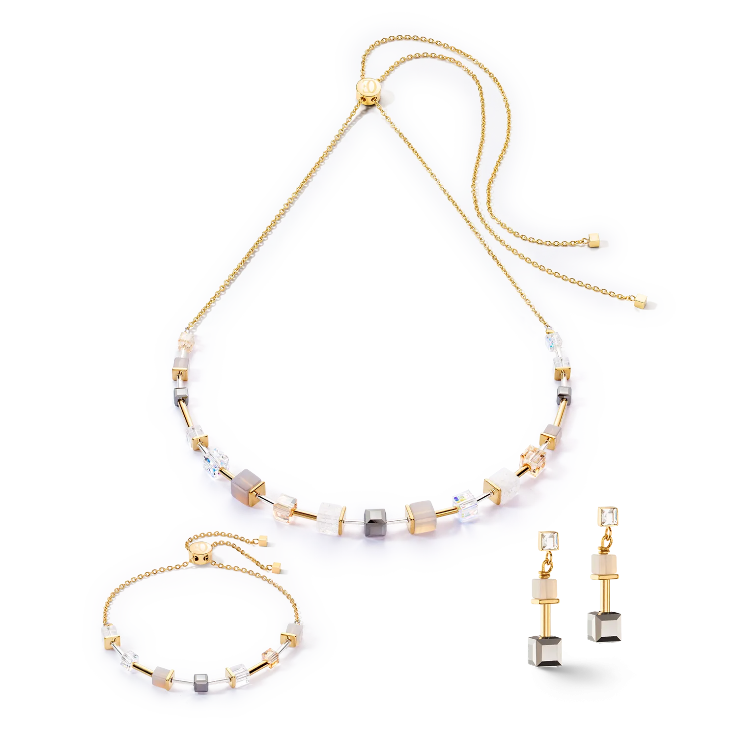 GeoCUBE® Precious Slider Closure necklace gold grey