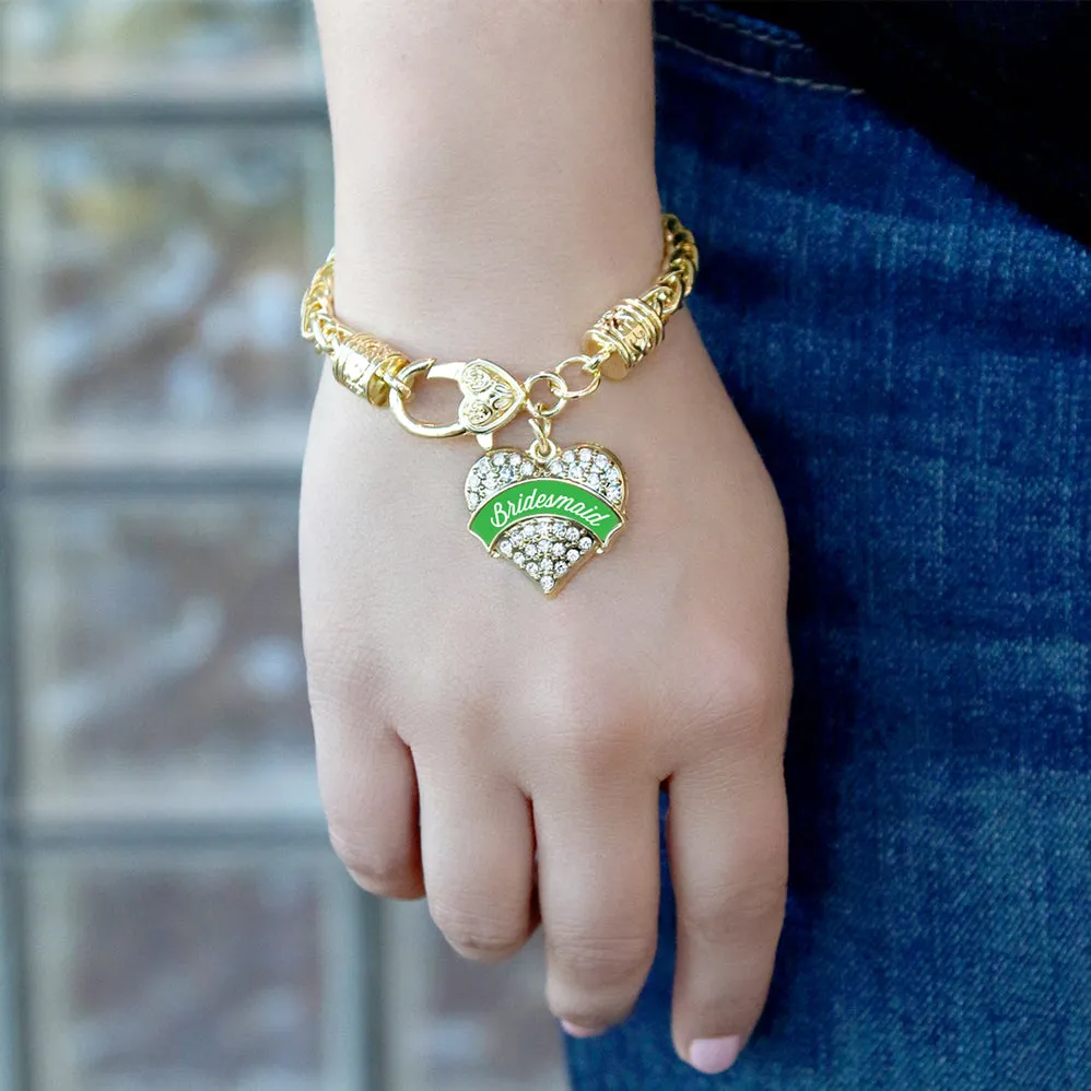 Gold Emerald Green Bridesmaid Pave Heart Charm Braided Bracelet