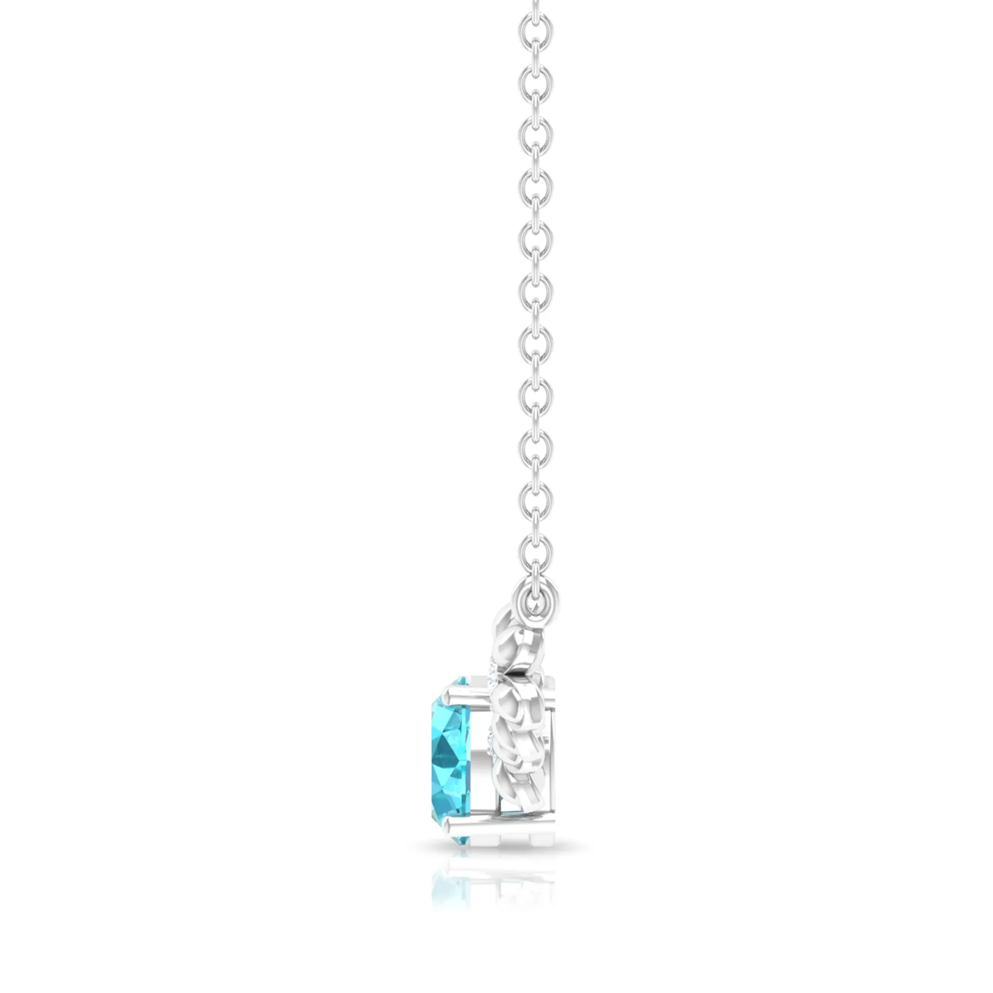 Gold Floral Minimal Necklace with Swiss Blue Topaz and Diamond