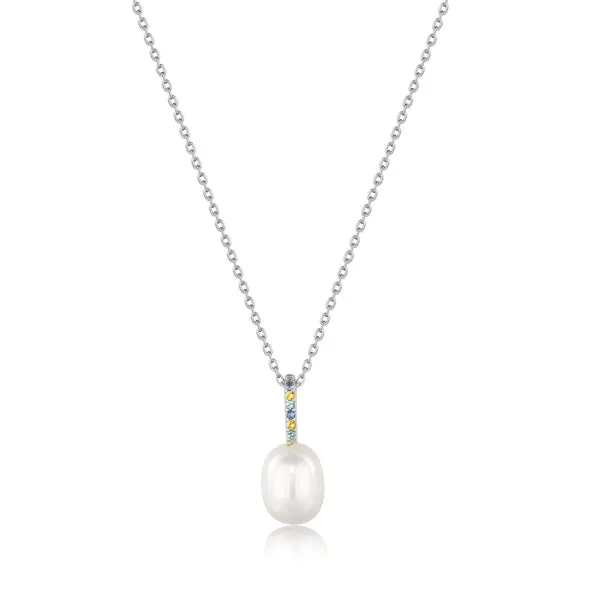 Gold Sparkle Drop Pearl Chain Necklace