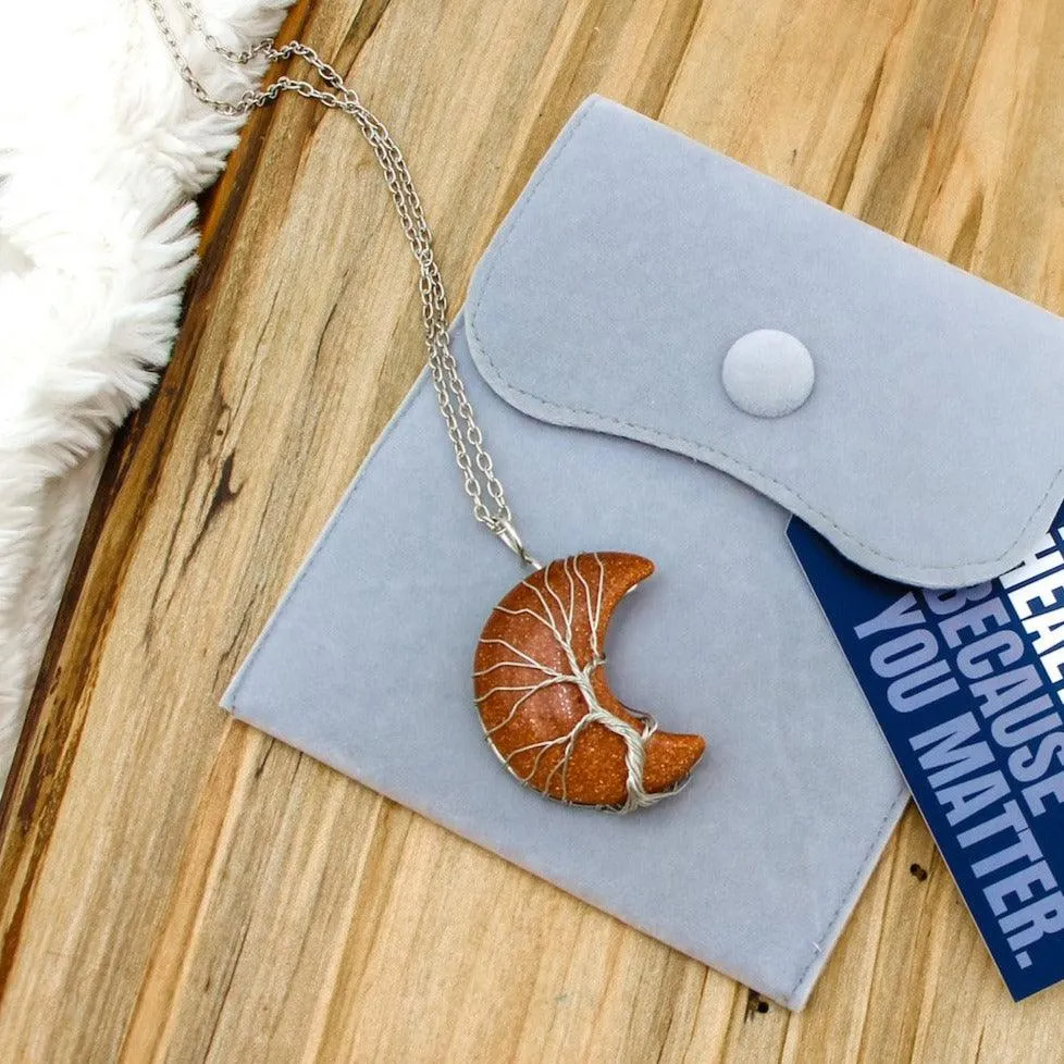 Goldstone Crescent Moon Gemstone Necklace – Ambition Meets Healing Energy