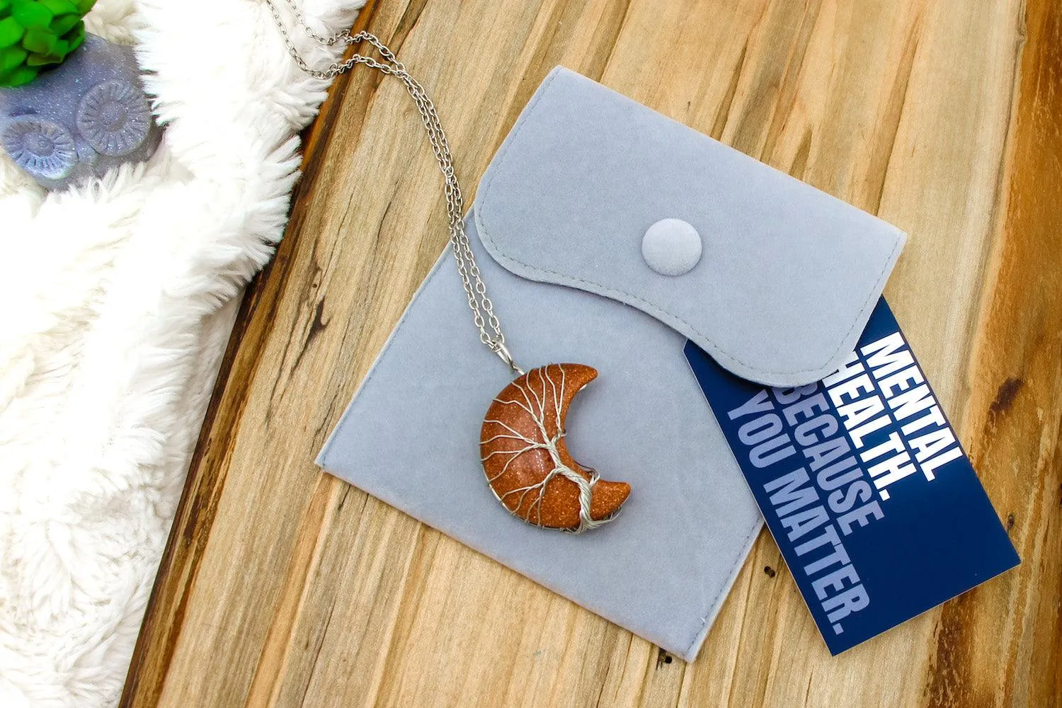 Goldstone Crescent Moon Gemstone Necklace – Ambition Meets Healing Energy