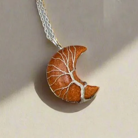 Goldstone Crescent Moon Gemstone Necklace – Ambition Meets Healing Energy