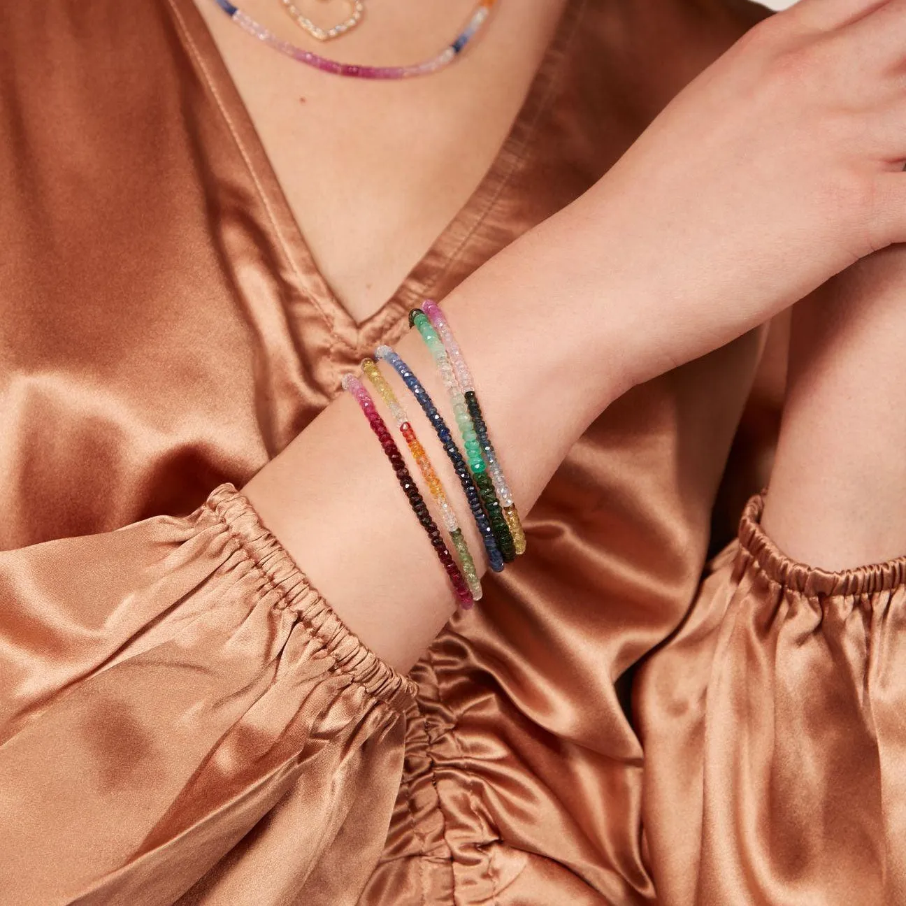 Graduated Rainbow Sapphire Beaded Bracelet