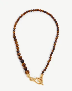 Graduated Sphere T-Bar Necklace | 18ct Gold Plated/Tigers Eye