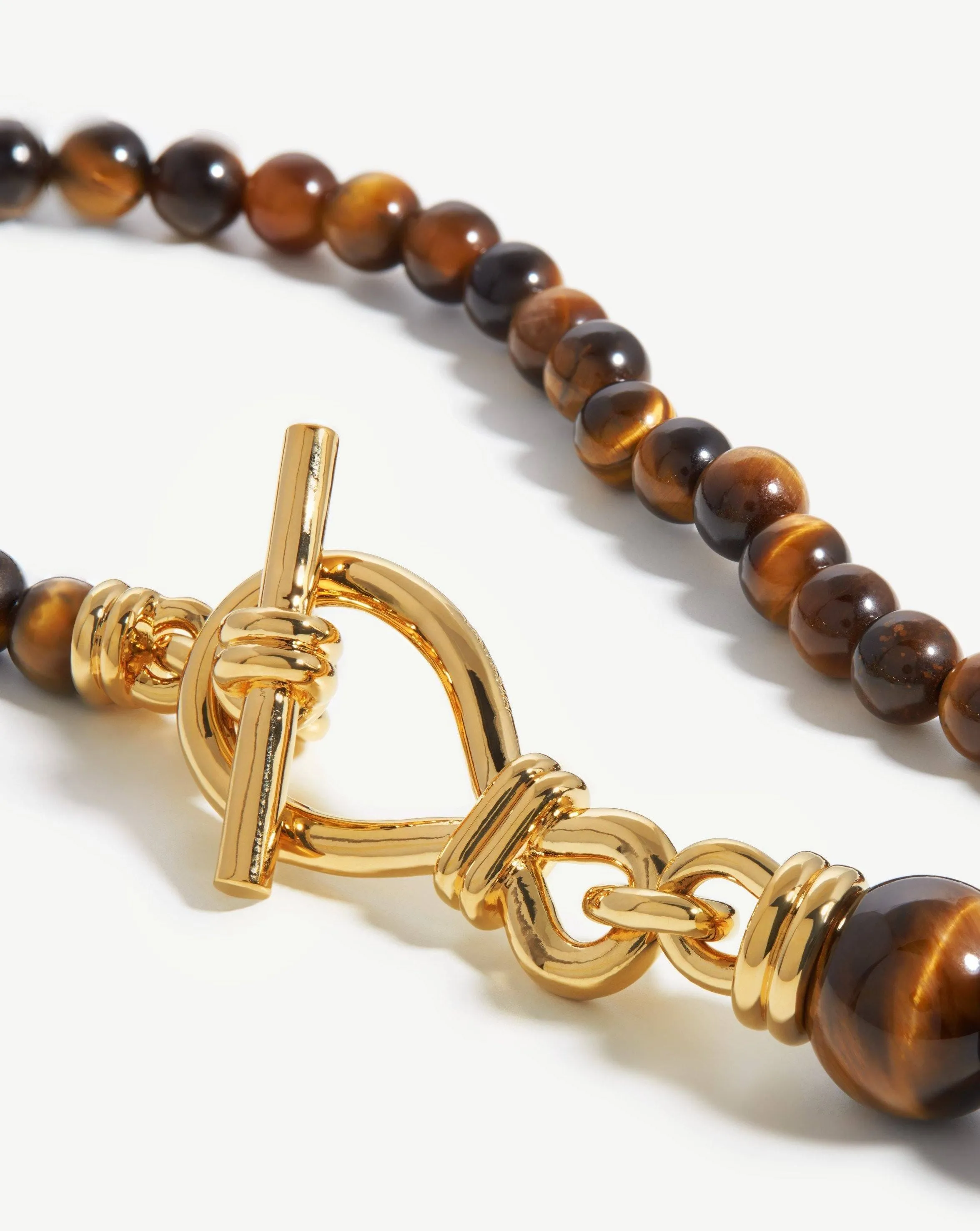 Graduated Sphere T-Bar Necklace | 18ct Gold Plated/Tigers Eye