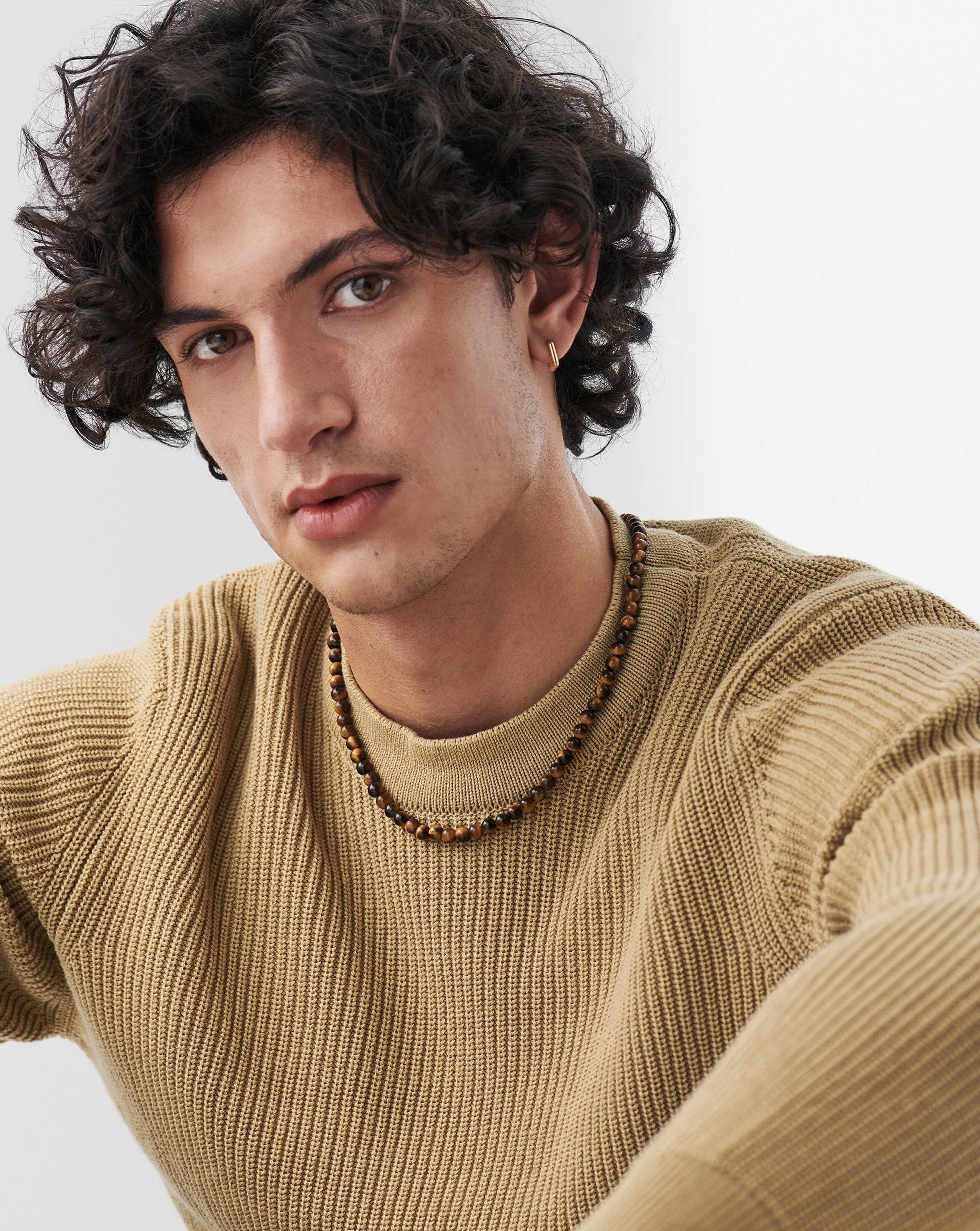 Graduated Sphere T-Bar Necklace | 18ct Gold Plated/Tigers Eye