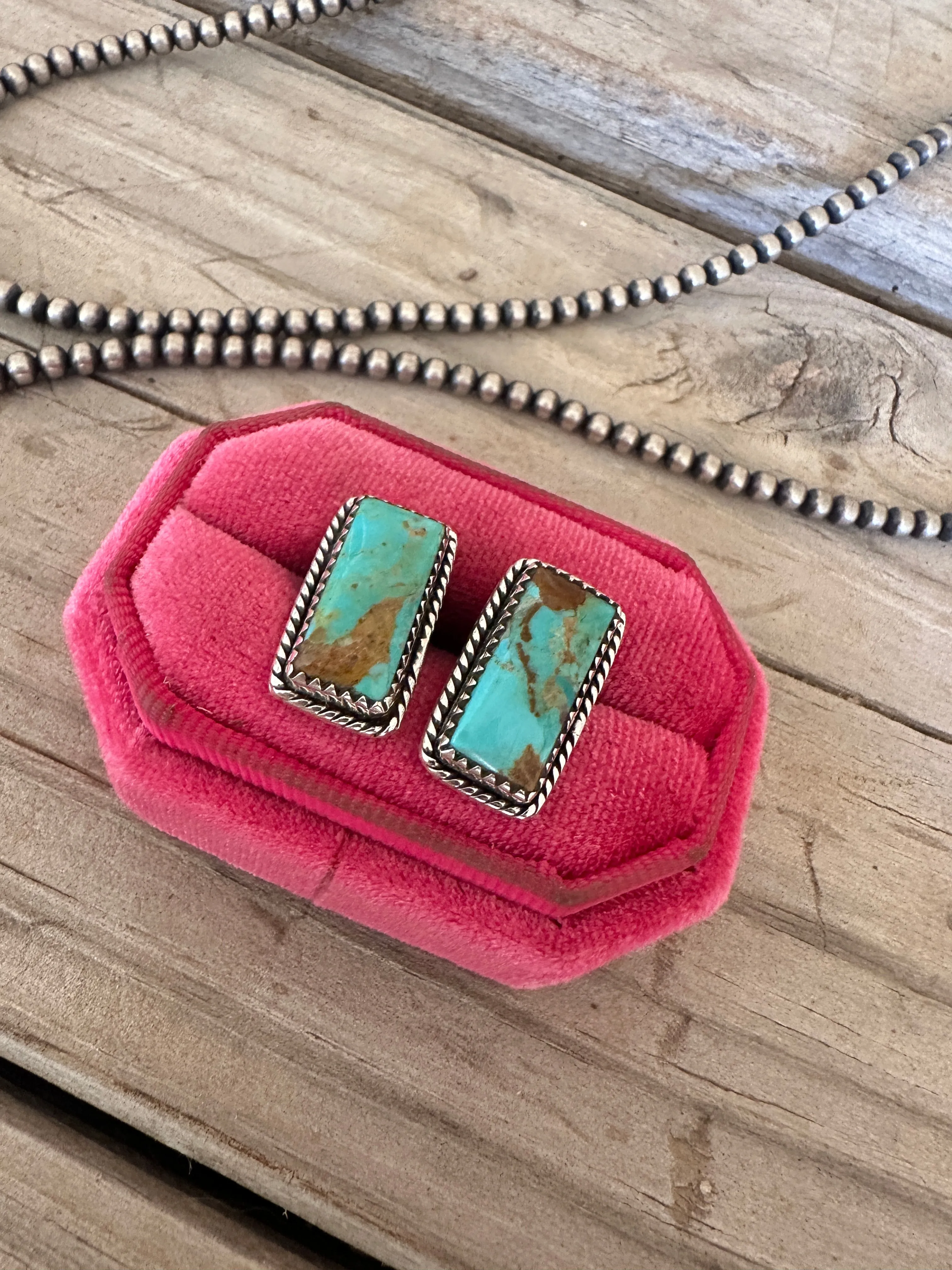 Handmade Sterling Silver & Turquoise Post BAR Earrings