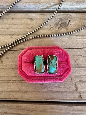 Handmade Sterling Silver & Turquoise Post BAR Earrings