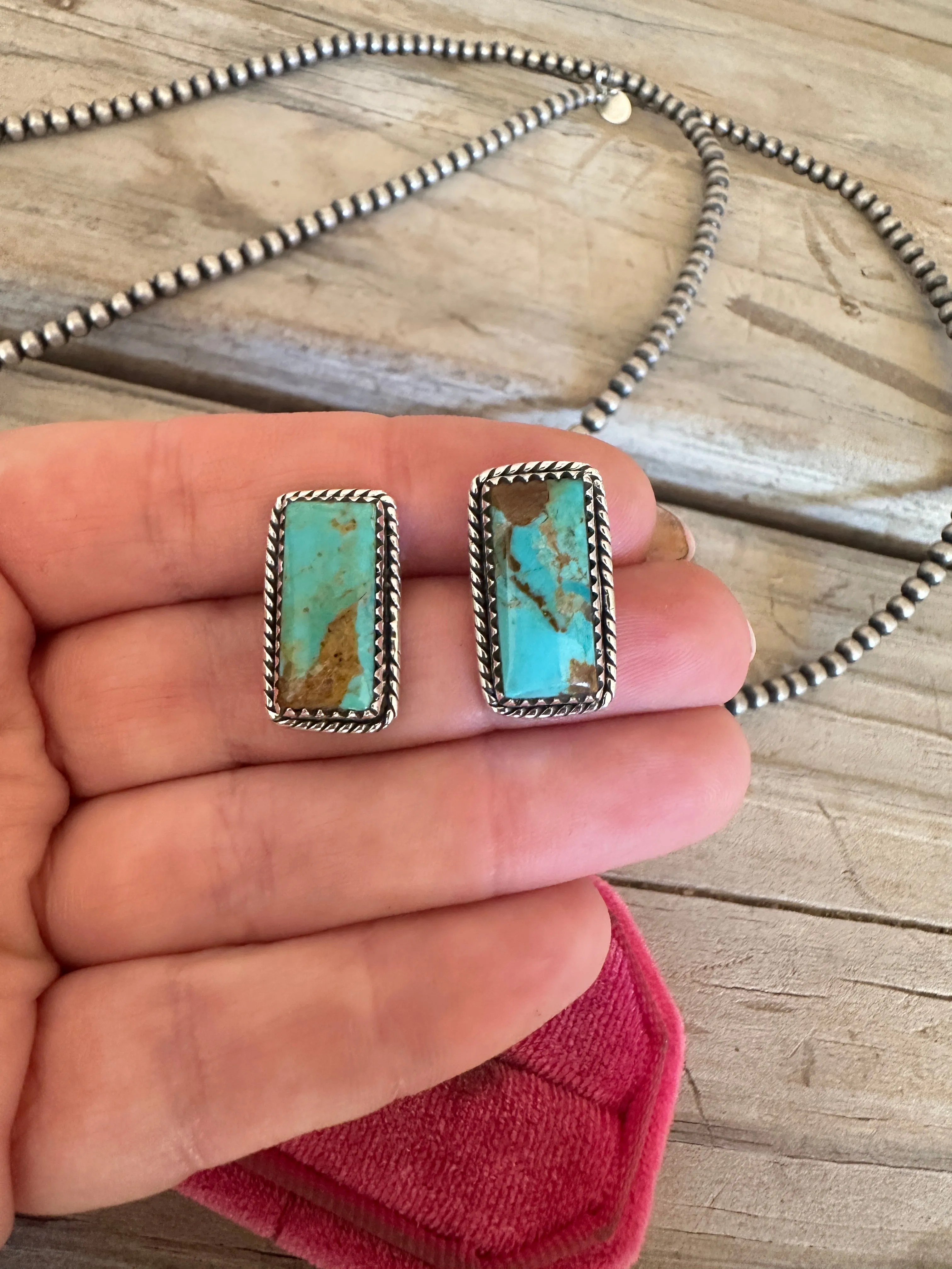Handmade Sterling Silver & Turquoise Post BAR Earrings