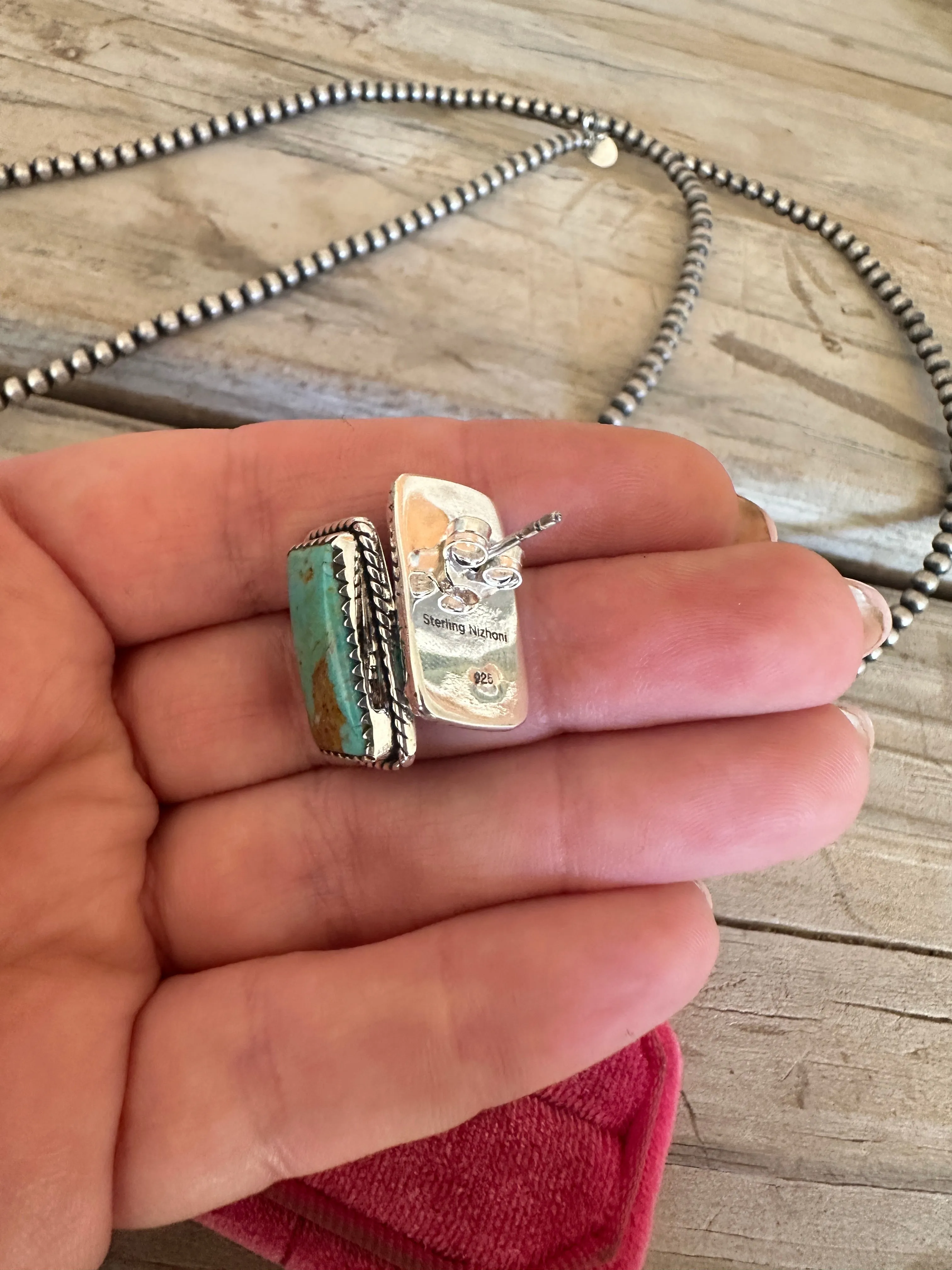 Handmade Sterling Silver & Turquoise Post BAR Earrings