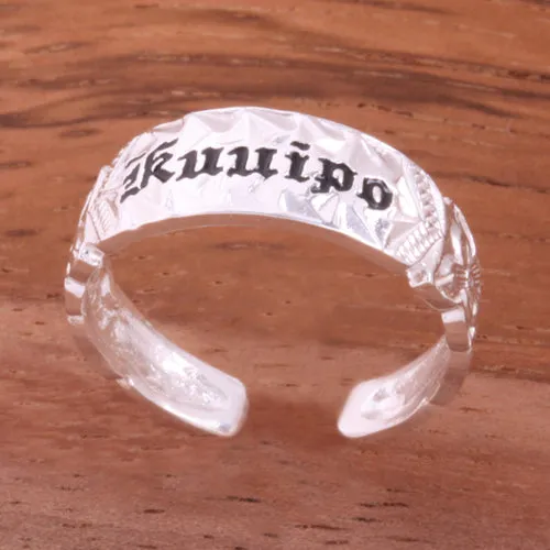 Hawaiian Scroll Black Enamel KUUIPO Cut Out Edge Toe Ring