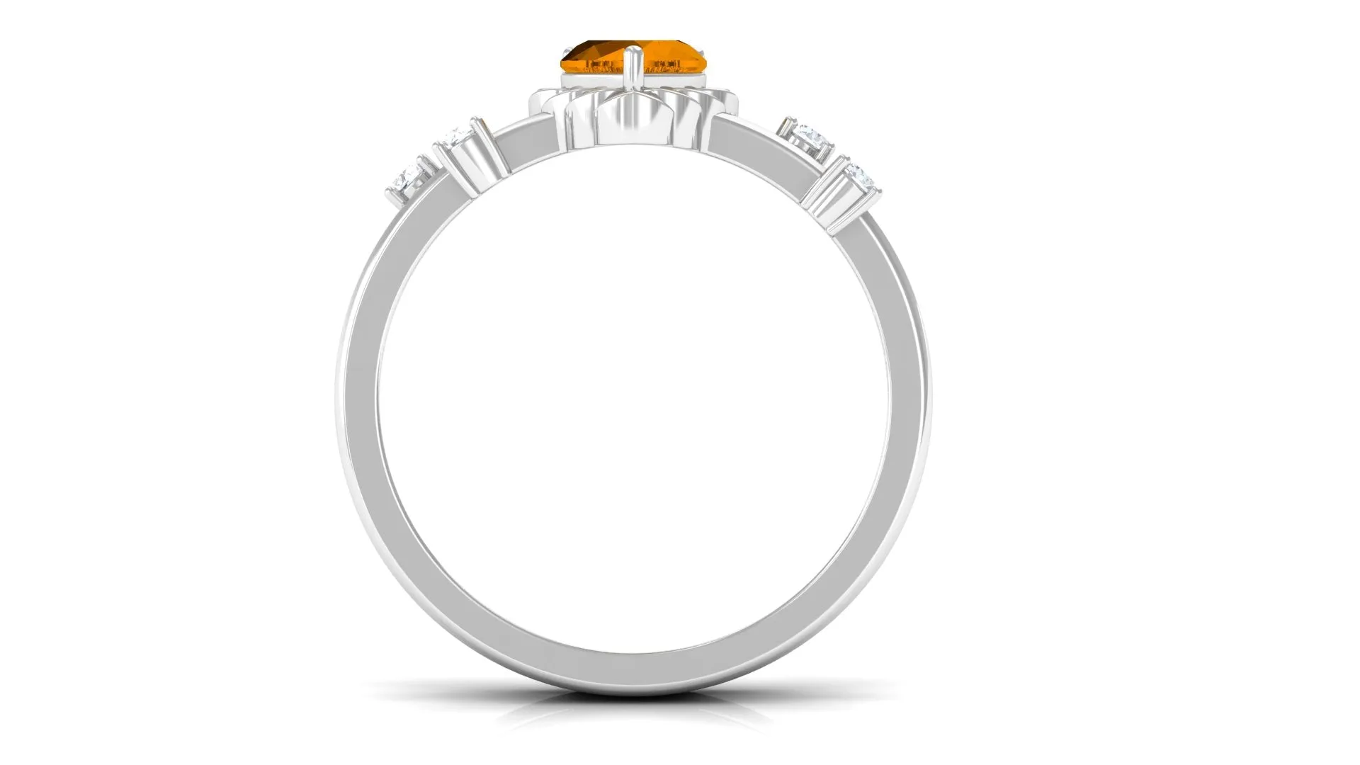 Heart Shape Citrine Solitaire Double Band Ring with Diamond