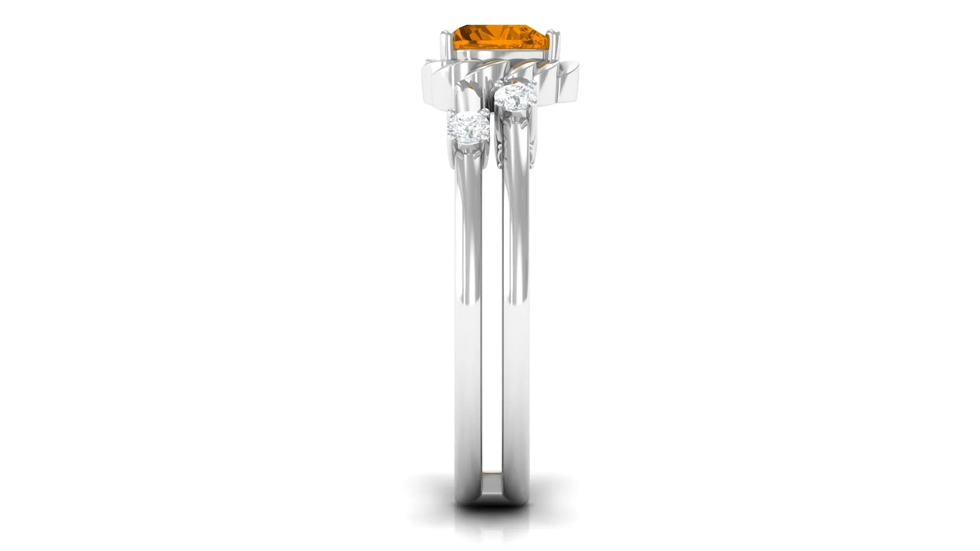 Heart Shape Citrine Solitaire Double Band Ring with Diamond