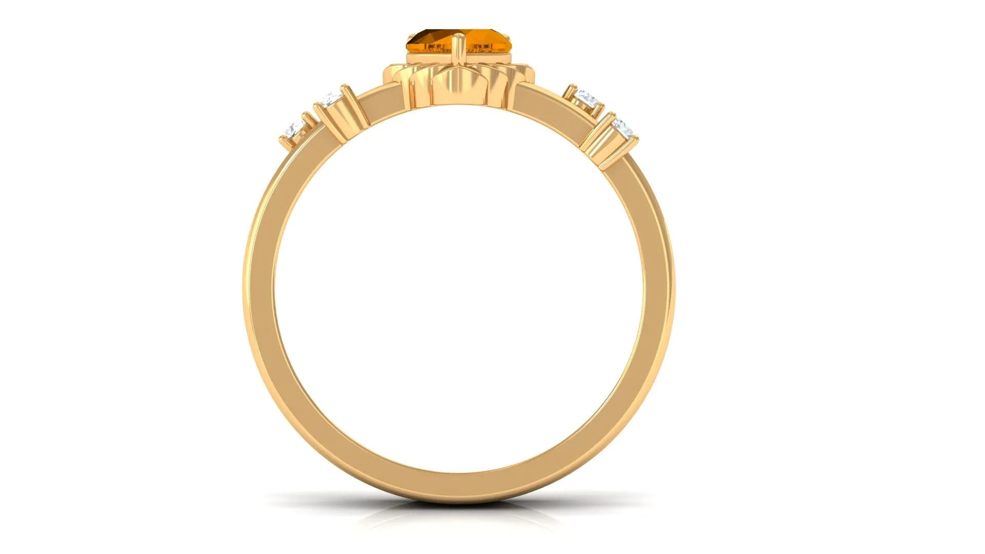 Heart Shape Citrine Solitaire Double Band Ring with Diamond