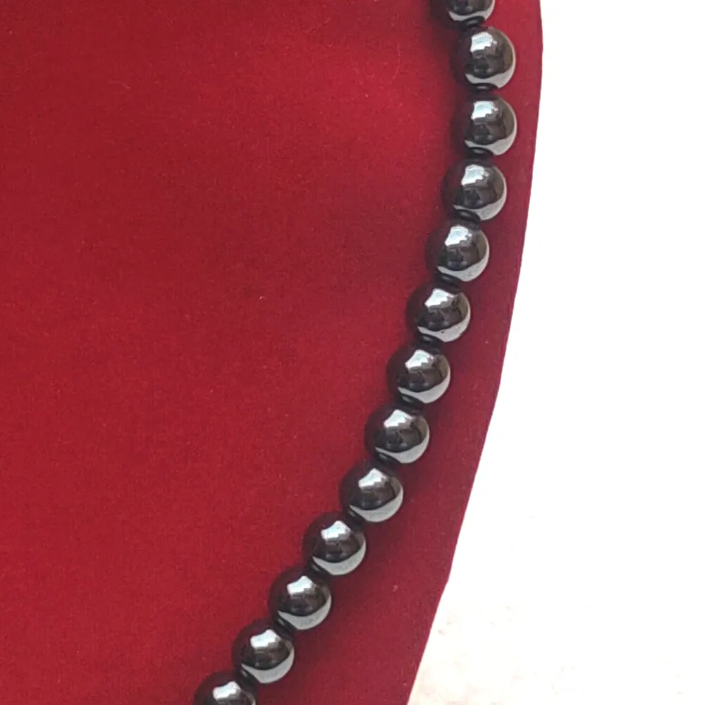 Hematite Crystal Round Beads Necklace - 15 Inches, 8mm Beads (Semi-Precious Mala)